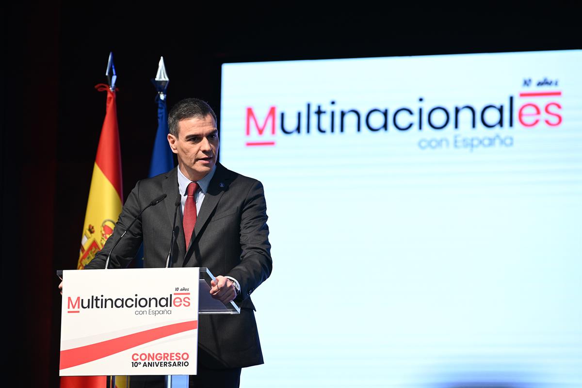 28/11/2023. Pedro Sánchez clausura el Congreso 10º Aniversario Multinacionales con España. El presidente del Gobierno, Pedro Sánchez, interv...