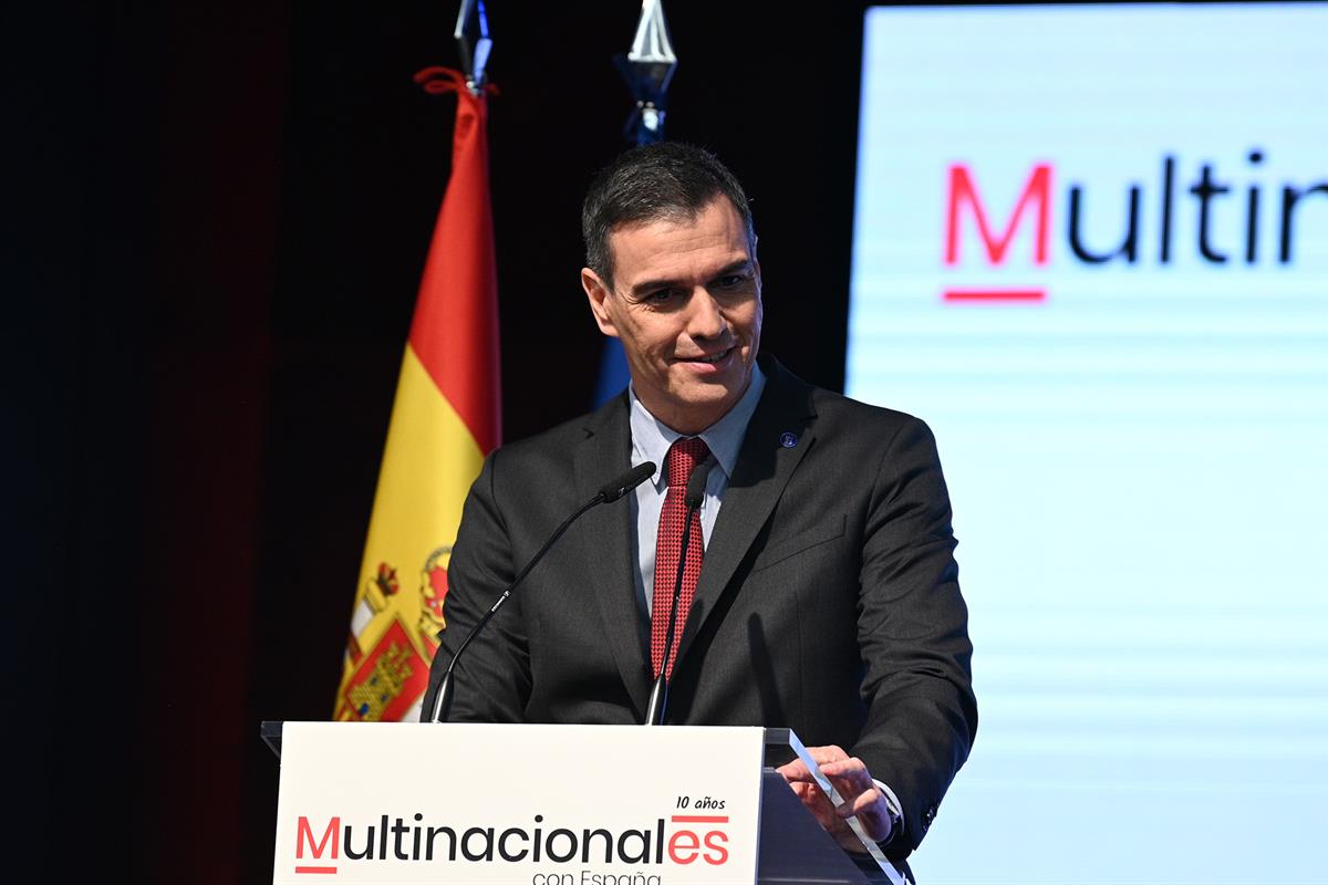 28/11/2023. Pedro Sánchez clausura el Congreso 10º Aniversario Multinacionales con España. El presidente del Gobierno, Pedro Sánchez, interv...