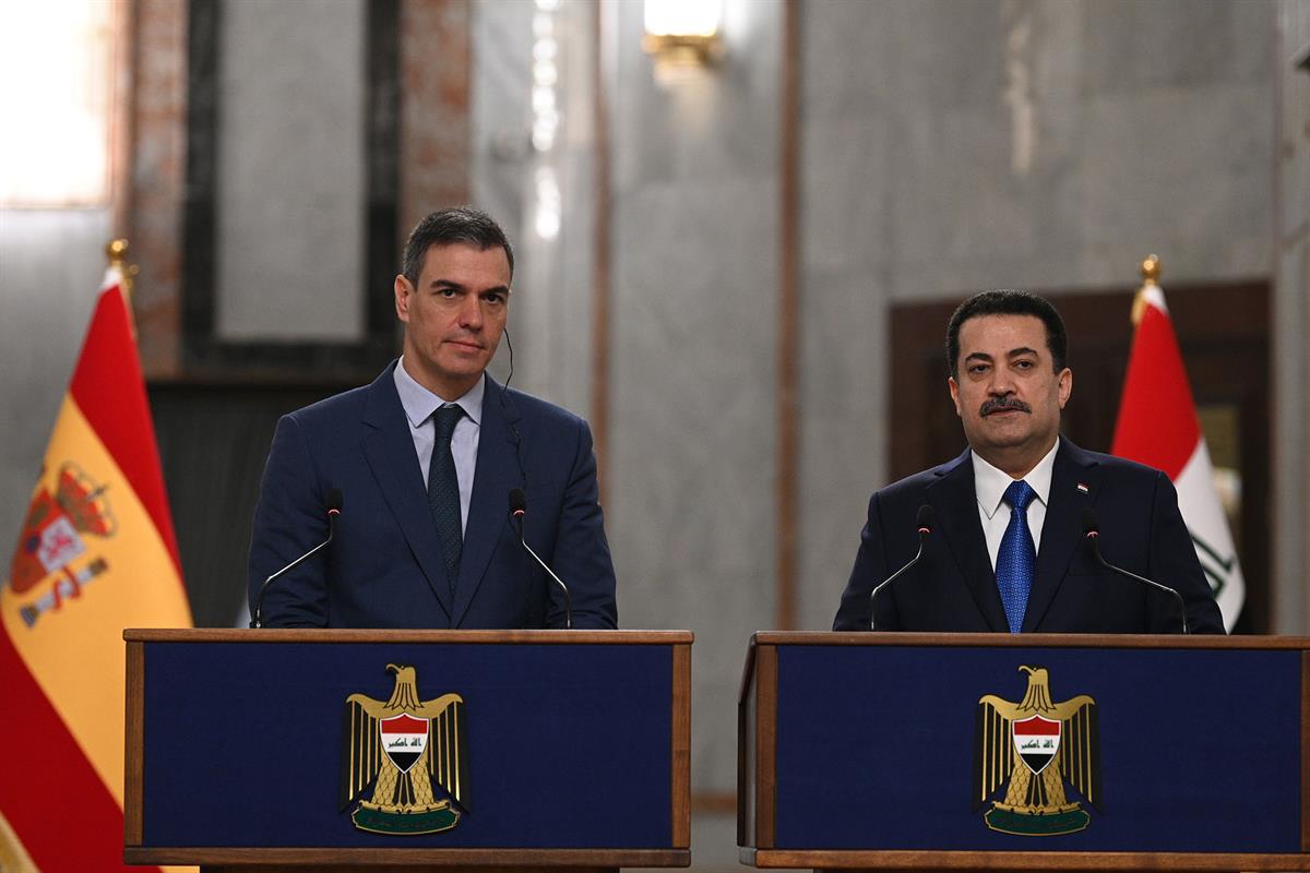 28/12/2023. Pedro Sánchez visita la República de Irak. El presidente del Gobierno, Pedro Sánchez, y el primer ministro de Irak, Mohammed Shi...