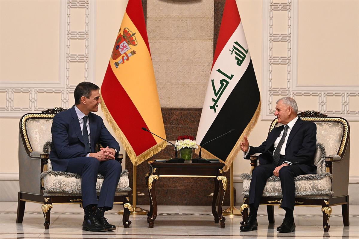 28/12/2023. Pedro Sánchez visita la República de Irak. El presidente del Gobierno, Pedro Sánchez, y presidente de la República de Irak, Abdu...