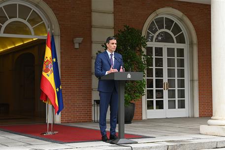 29/05/2023. Pedro Sánchez realiza declaración institucional en el Palacio de la Moncloa. El presidente del Gobierno comparece para anunciar ...