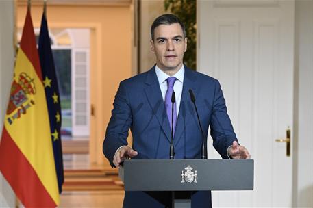 29/12/2023. Pedro S&#225;nchez anuncia la nueva composici&#243;n del Gobierno. Pedro S&#225;nchez durante la declaraci&#243;n institucional que ha realizado en ...