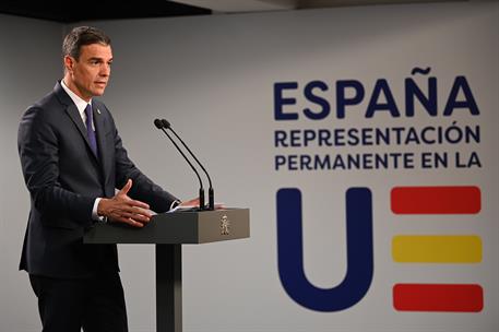 30/06/2023. Pedro S&#225;nchez participa en el Consejo Europeo. El presidente del Gobierno, Pedro S&#225;nchez, durante la rueda de prensa que ha ofre...