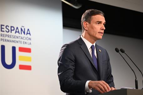 30/06/2023. Pedro Sánchez participa en el Consejo Europeo. El presidente del Gobierno, Pedro Sánchez, durante la rueda de prensa que ha ofre...