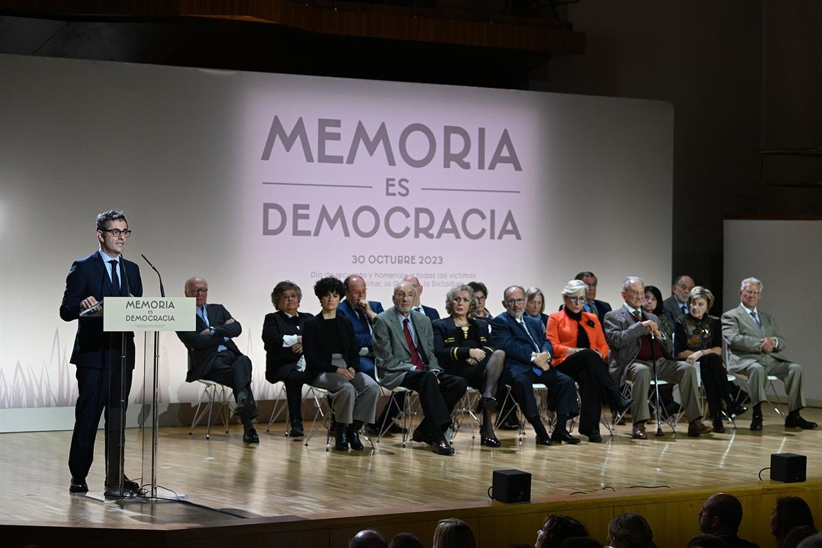 El ministro de la Presidencia, Relaciones con las Cortes y Memoria Democrática en funciones, Félix Bolaños, durante su intervenc