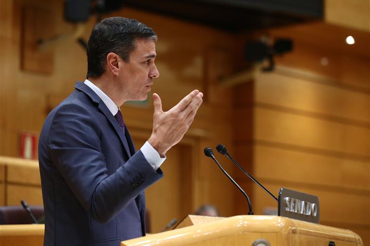 Pedro Sánchez durante su comparecencia en el Senado