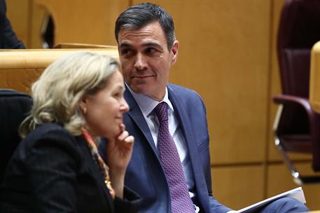 31/01/2023. Pedro S&#225;nchez comparece en el Senado. El presidente del Gobierno, Pedro S&#225;nchez, junto a la vicepresidenta primera del Gobierno,...