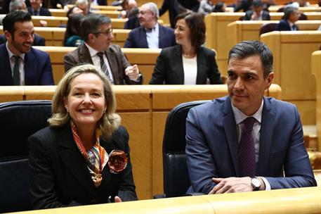 31/01/2023. Pedro Sánchez comparece en el Senado. El presidente del Gobierno, Pedro Sánchez, junto a la vicepresidenta primera del Gobierno,...