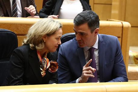 31/01/2023. Pedro S&#225;nchez comparece en el Senado. El presidente del Gobierno, Pedro S&#225;nchez, junto a la vicepresidenta primera del Gobierno,...