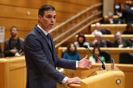 31/01/2023. Pedro S&#225;nchez comparece en el Senado. El presidente del Gobierno, Pedro S&#225;nchez, durante su comparecencia en el Senado para expl...