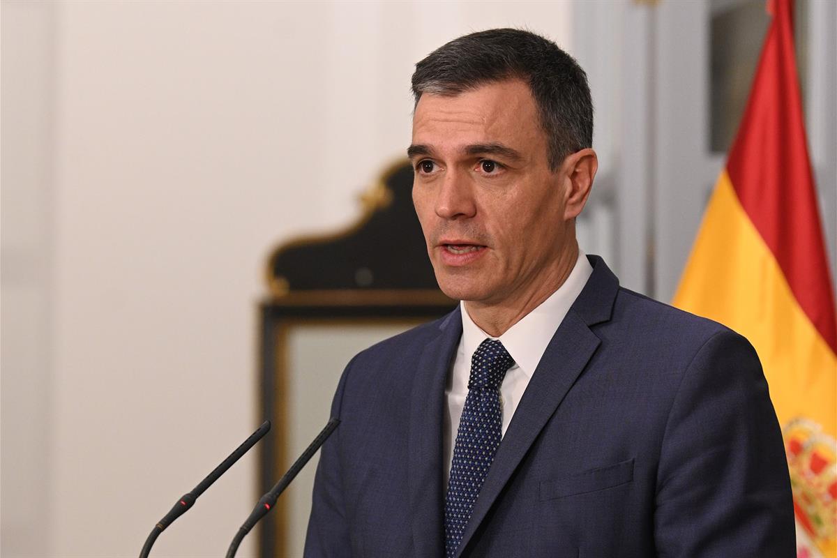 31/03/2023. Viaje del presidente a China: Pekín. El presidente del Gobierno, Pedro Sánchez, durante la rueda de prensa convocada tras las re...