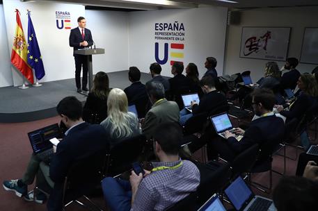 1/02/2024. Pedro S&#225;nchez participa en la reuni&#243;n extraordinaria del Consejo Europeo. El presidente del Gobierno, Pedro S&#225;nchez, comparece an...