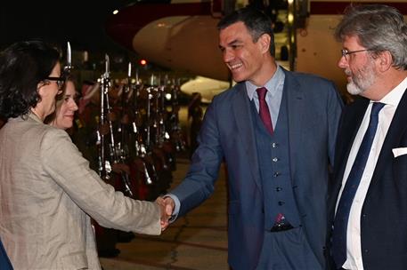 1/04/2024. Viaje oficial de Pedro Sánchez a Jordania. El presidente del Gobierno, Pedro Sánchez, a su llegada a Jordania.