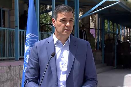 2/04/2024. Viaje oficial de Pedro S&#225;nchez a Jordania. Declaraci&#243;n institucional del presidente del Gobierno, Pedro S&#225;nchez.