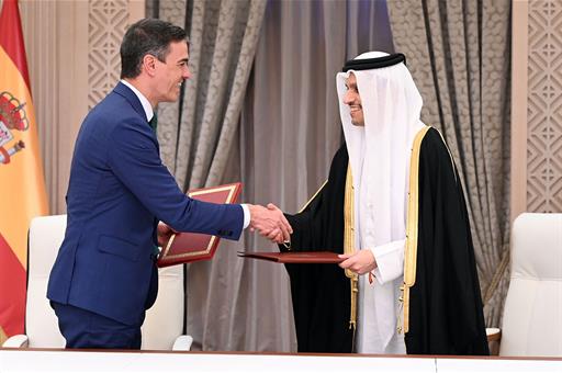 3/04/2024. Official visit by Pedro Sánchez to Qatar. The President of the Government of Spain, Pedro Sánchez, and the Prime Minister and Min...
