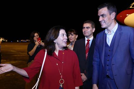 5/03/2024. Pedro S&#225;nchez llega al aeropuerto de Brasilia.. El presidente del Gobierno, Pedro S&#225;nchez, es recibido por la embajadora de Espa&#241;...