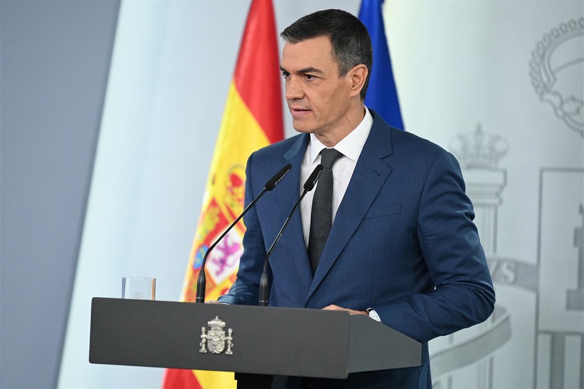 5/11/2024. Comparecencia de Pedro Sánchez tras la reunión del Consejo de Ministros. El presidente del Gobierno, Pedro Sánchez, en su interve...