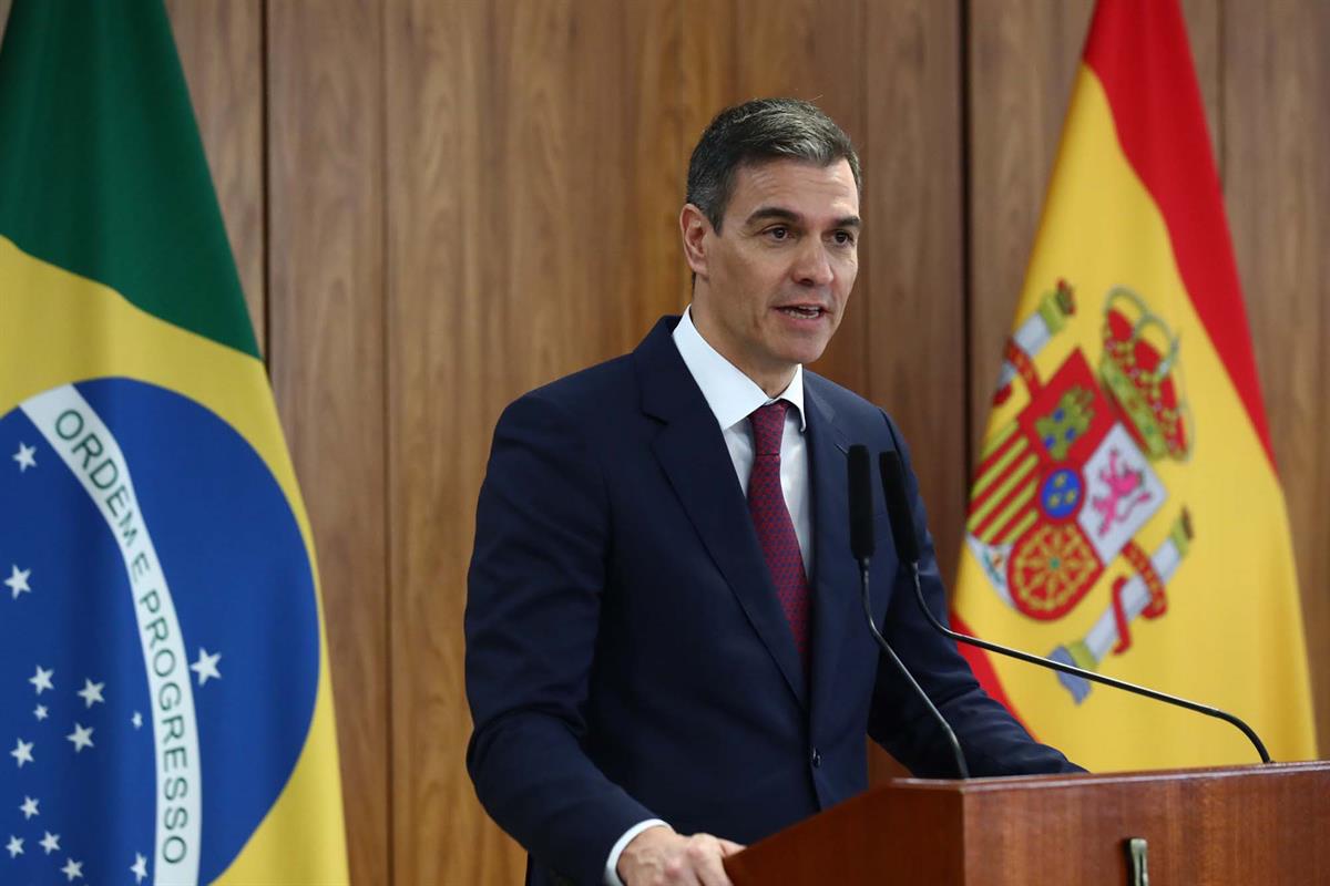 6/03/2024. Viaje oficial del presidente del Gobierno a Brasil. Intevención del presidente del Gobierno, Pedro Sánchez, en la comparecencia conjunta.