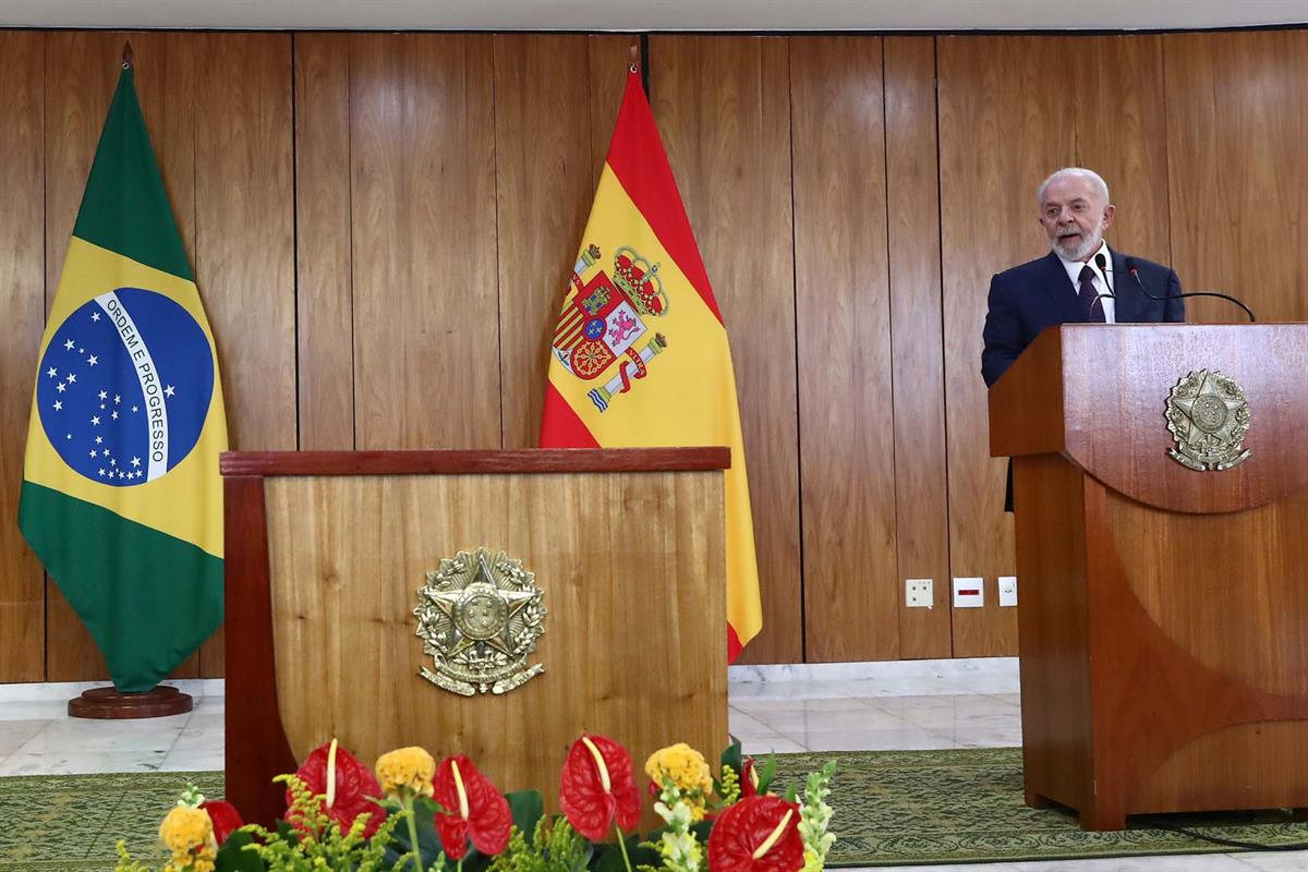 6/03/2024. Viaje oficial del presidente del Gobierno a Brasil. Intervención del presidente de la República Federativa de Brasil, Luiz Inácio...