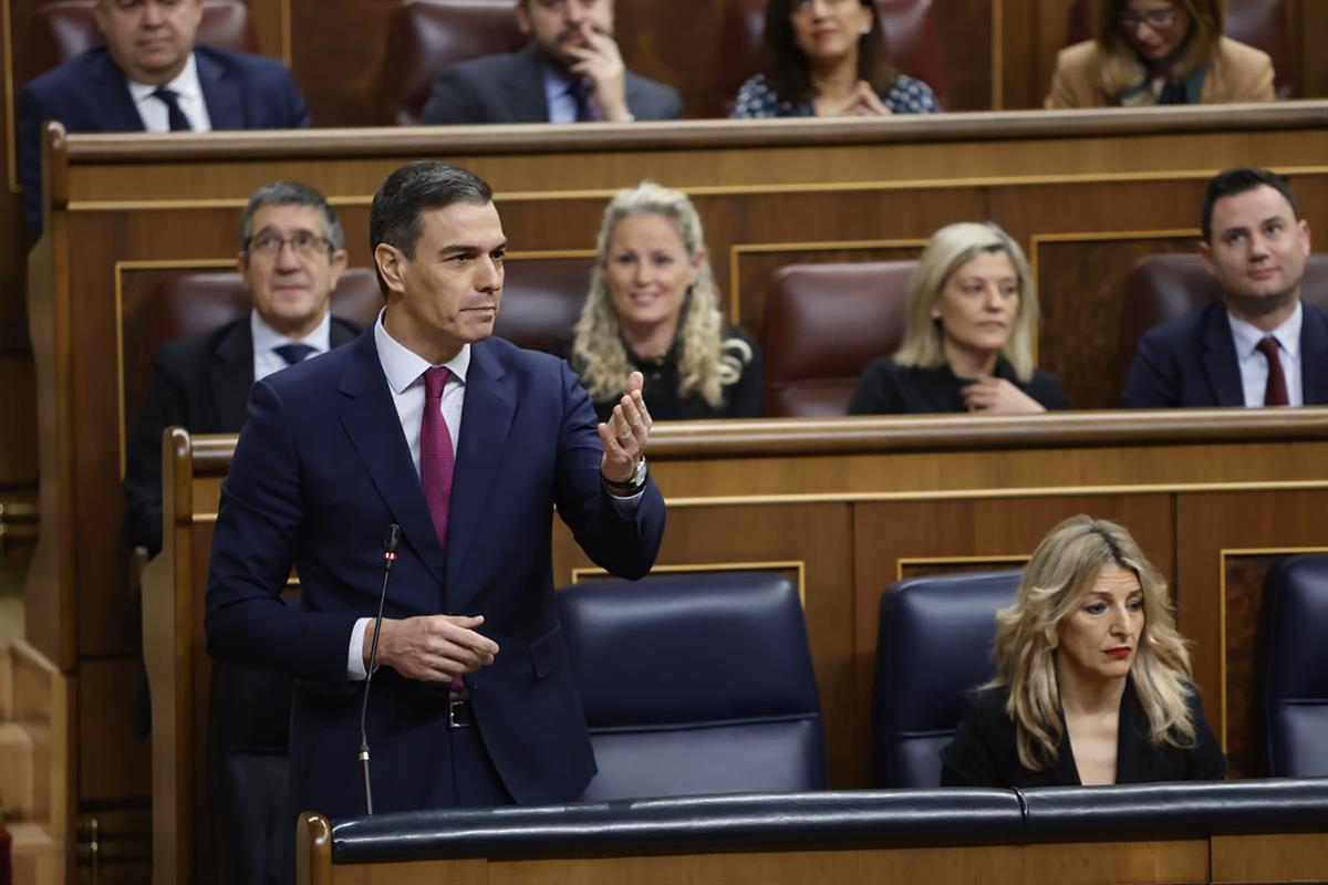 El presidente del Gobierno, Pedro Sánchez, durante la sesión de control al Gobierno en el Congreso
