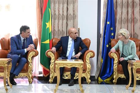8/02/2024. El presidente del Gobierno viaja a Mauritania. El presidente del Gobierno, Pedro Sánchez, el presidente de la República Islámica ...