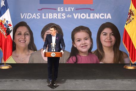 8/03/2024. Viaje del presidente del Gobierno a la República de Chile. El presidente del Gobierno, Pedro Sánchez, interviene en un acto conme...