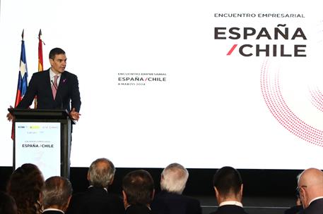 8/03/2024. Viaje del presidente del Gobierno a la República de Chile. El presidente del Gobierno, Pedro Sánchez, interviene en la inauguraci...