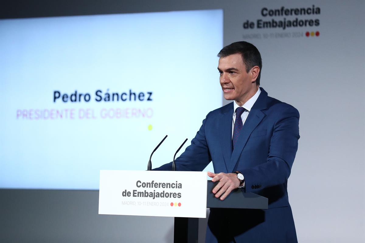 El presidente del Gobierno, durante su intervención en la inauguración de la VIII Conferencia de Embajadores