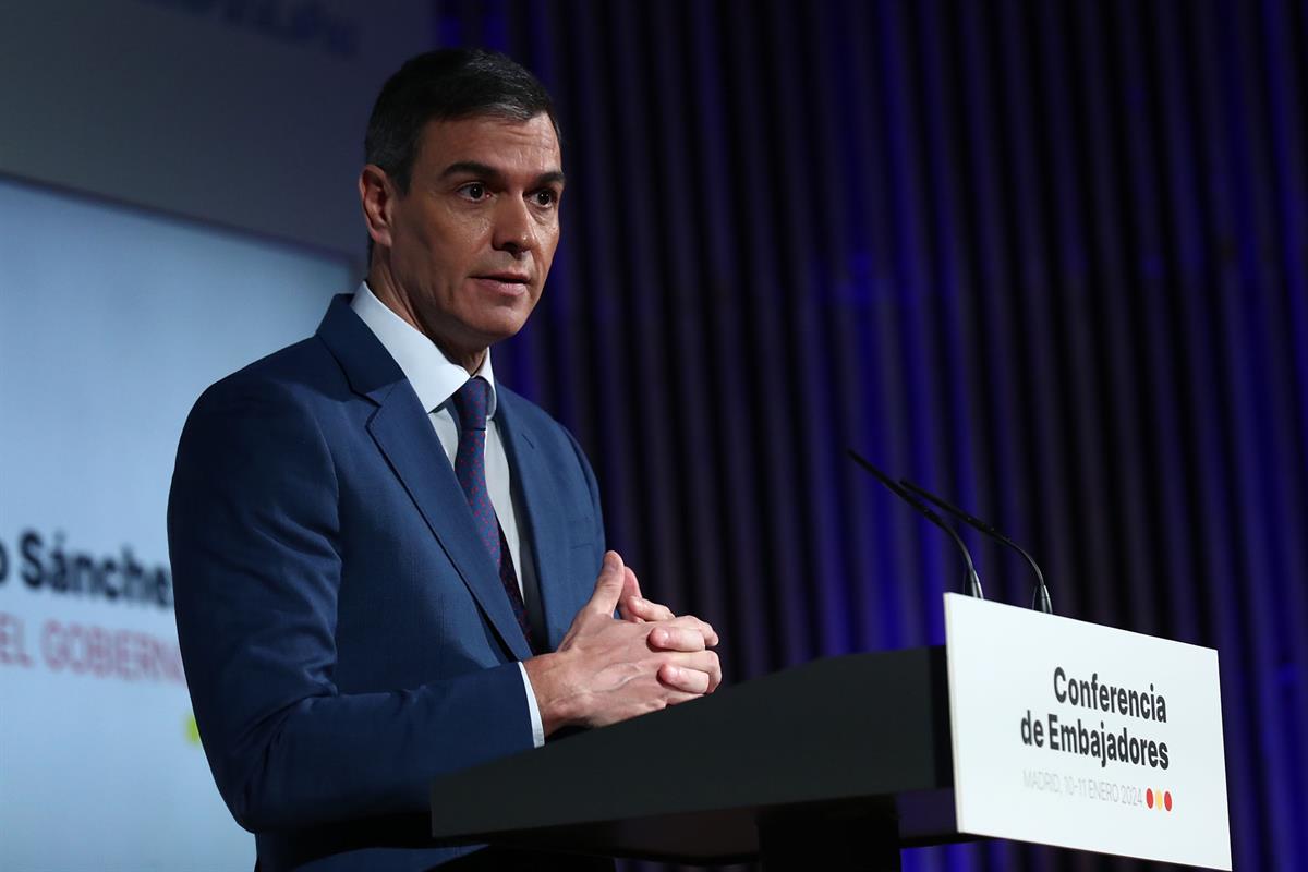 10/01/2024. Pedro Sánchez en la inauguración de la VIII Conferencia de Embajadores. El presidente del Gobierno, Pedro Sánchez, inaugura la V...