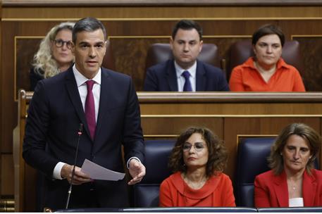 10/04/2024. Pedro S&#225;nchez asiste a la sesi&#243;n de control en el Congreso. El presidente del Gobierno, Pedro S&#225;nchez, durante la sesi&#243;n de cont...