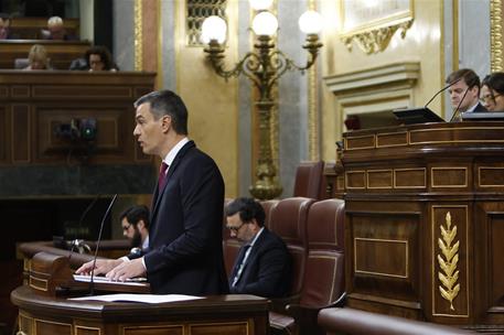 10/04/2024. El presidente del Gobierno comparece en el Congreso de los Diputados. El presidente del Gobierno, Pedro S&#225;nchez, durante su comp...