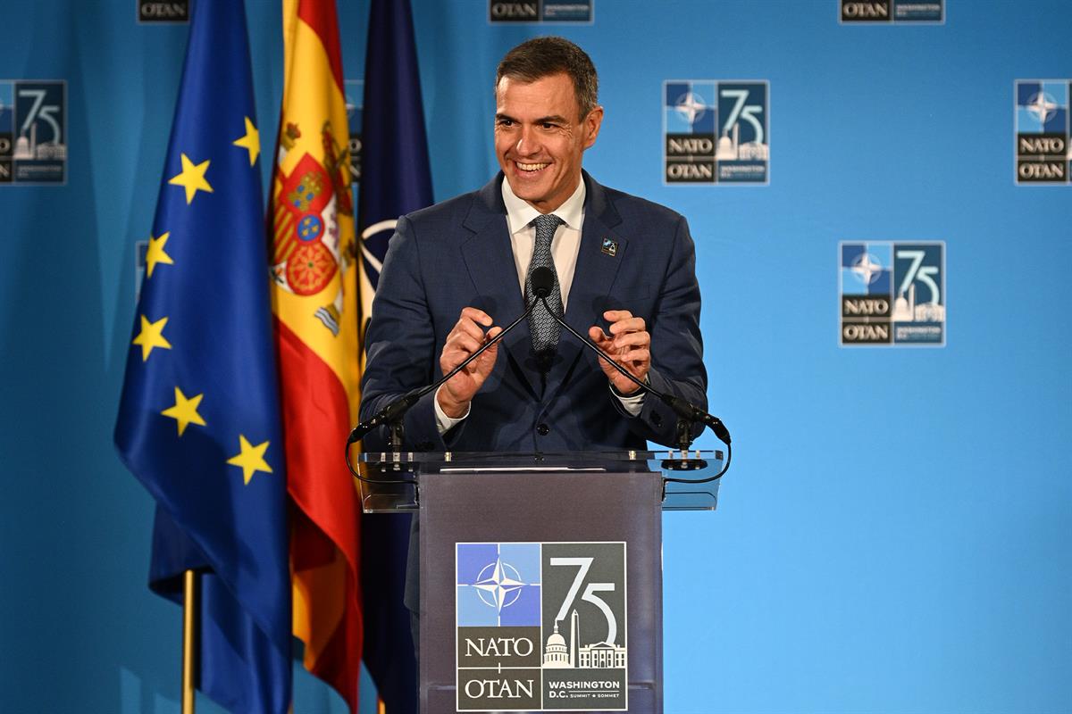 11/07/2024. El presidente del Gobierno, Pedro Sánchez, comparece ante los medios tras la cumbre de la OTAN.. El presidente del Gobierno, Ped...