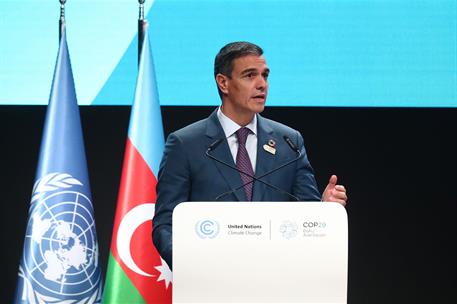 12/11/2024. Pedro Sánchez participa en la 29º Conferencia de la ONU sobre Cambio Climático. El presidente del Gobierno, Pedro Sánchez, duran...