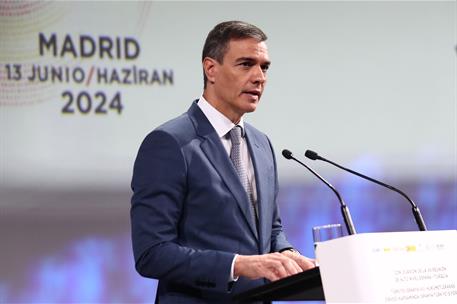El presidente del Gobierno, Pedro Sánchez, durante su intervención