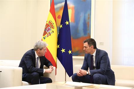 13/03/2024. Pedro S&#225;nchez recibe a Paolo Gentiloni. El presidente del Gobierno, Pedro S&#225;nchez, durante la reuni&#243;n que ha mantenido con el co...