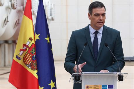 14/02/2024. Pedro Sánchez visita las instalaciones de la planta desaladora de Acuamed. El presidente del Gobierno, Pedro Sánchez, durante su...