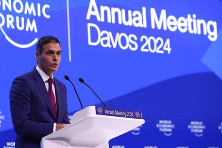 17/01/2024. Sánchez participa en la 54ª reunión anual del Foro Económico Mundial, en Davos (Suiza). El presidente del Gobierno, Pedro Sánche...