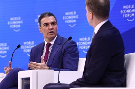 17/01/2024. S&#225;nchez participa en la 54&#170; reuni&#243;n anual del Foro Econ&#243;mico Mundial, en Davos (Suiza). El presidente del Gobierno, Pedro S&#225;nche...