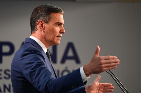 18/04/2024. Pedro S&#225;nchez participa en la reuni&#243;n del Consejo Europeo. El presidente del Gobierno, Pedro S&#225;nchez, durante su comparecencia a...