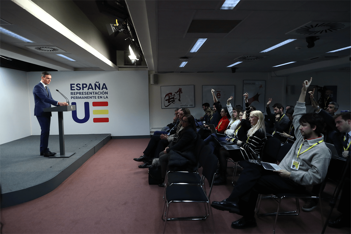 19/12/2024. Pedro Sánchez participa en la reunión del Consejo Europeo. El presidente del Gobierno, Pedro Sánchez, responde a las preguntas d...