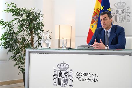 20/03/2024. El presidente del Gobierno participa por videoconferencia en la III Cumbre para la Democracia. El presidente del Gobierno, Pedro...