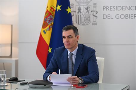 20/03/2024. El presidente del Gobierno participa por videoconferencia en la III Cumbre para la Democracia. El presidente del Gobierno, Pedro...