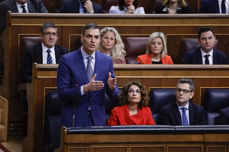 20/03/2024. Pedro S&#225;nchez asiste a la sesi&#243;n de control en el Congreso. El presidente del Gobierno, Pedro S&#225;nchez, interviene en la sesi&#243;n d...