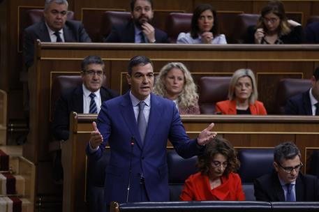 20/03/2024. Pedro S&#225;nchez asiste a la sesi&#243;n de control en el Congreso. El presidente del Gobierno, Pedro S&#225;nchez, durante su intervenci&#243;n e...