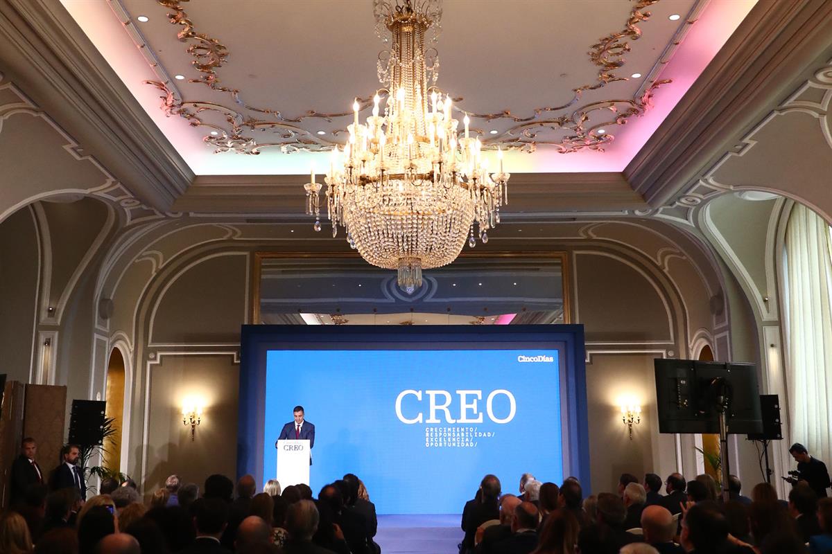 20/05/2024. Pedro Sánchez interviene en el foro económico CREO. El presidente del Gobierno, Pedro Sánchez, durante su intervención en el for...