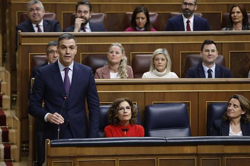 21/02/2024. Control session in the Lower House of Parliament. The President of the Government of Spain, Pedro Sánchez, during his speech at ...