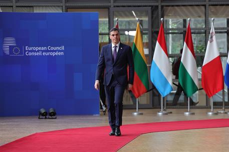 21/03/2024. Pedro S&#225;nchez participa en el Consejo Europeo. El presidente del Gobierno, Pedro S&#225;nchez, a su llegada al Consejo Europeo.