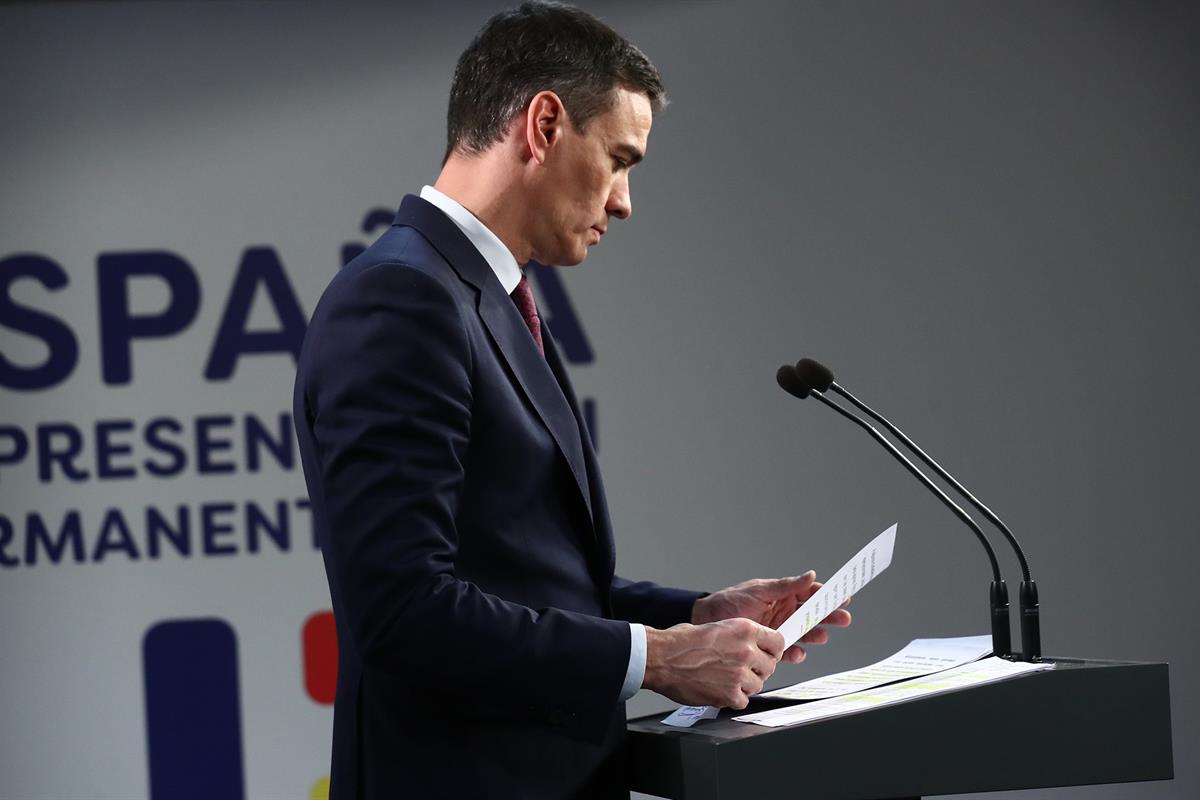 22/03/2024. Pedro Sánchez participa en el Consejo Europeo. El presidente del Gobierno, Pedro Sánchez, comparece en rueda de prensa al términ...