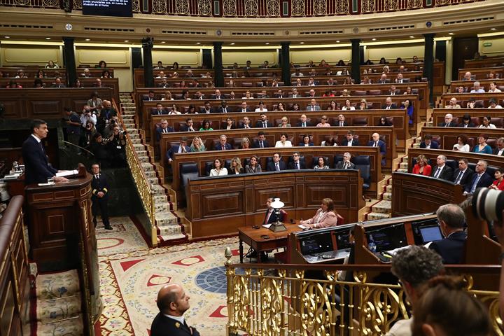 22/05/2024. Pedro Sánchez comparece en el Pleno del Congreso de los Diputados. El presidente del Gobierno, Pedro Sánchez, al inicio de su co...