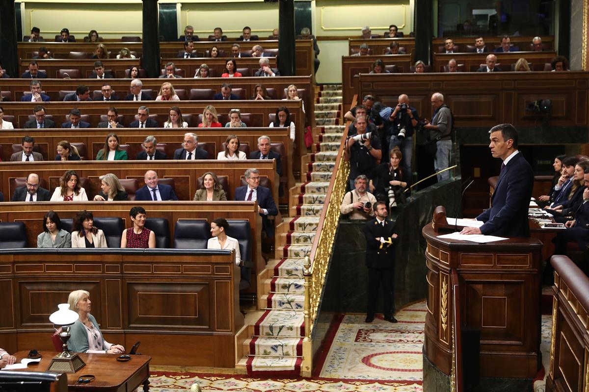 22/05/2024. Pedro Sánchez comparece en el Pleno del Congreso de los Diputados. El presidente del Gobierno, Pedro Sánchez, durante su compare...